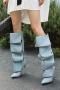 chic denim fabric snap button design pointed toe velvet lined high-heel boots_Dark Gray_Sky Blue