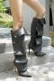 chic denim fabric snap button design pointed toe velvet lined high-heel boots_Dark Gray