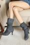 chic denim fabric pointed toe velvet lined high-heel boots_Dark Gray