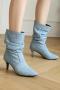 chic denim fabric pointed toe velvet lined high-heel boots_Dark Gray_Sky Blue