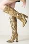 exquisite snakeskin pu leather pointed toe chunky high-heel boots_Gold