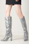 exquisite snakeskin pu leather pointed toe chunky high-heel boots_Gold_Silver