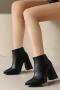 chic 4 colors pu leather pointed toe chunky high-heel boots_Black
