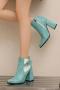 chic 3 colors pu leather pointed toe zip-up chunky high-heel boots_Black_Aqua Green