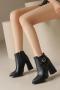 chic 3 colors pu leather pointed toe zip-up chunky high-heel boots_Black