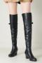 chic 3 colors pu leather over knee chunky heel boots_Black