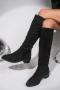 stylish suede fabric solid color low-heel boots_Black