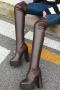chic 3 colors pu leather high-tube zip-up high-heel boots_Black_White_Brown