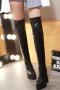 chic 3 colors pu leather high-tube zip-up high-heel boots_Black