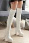 chic 3 colors pu leather high-tube zip-up high-heel boots_Black_White
