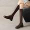 stylish pu leather zip-up side low-heel boots_Black_Brown