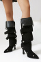eur40-eur43 chic two colors suede pointed toe snap button high-heel cowgirl boots_Black