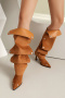 eur44-eur48 chic two colors suede pointed toe snap button high-heel cowgirl boots_Black_Brown