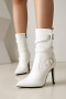 chic 3 colors pu leather pointed toe zip-up side high-heel boots_Black_White