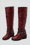 stylish 3 colors pu leather metallic chain high-tube midi-heel cowgirl boots_Black_Rose Red