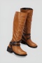 stylish 3 colors pu leather metallic chain high-tube midi-heel cowgirl boots_Black_Rose Red_Deep Yellow