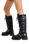 chic punk style 4 colors holographic rivet thick bottoms high-tube cowgirl boots_Black
