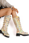chic punk style 4 colors holographic rivet thick bottoms high-tube cowgirl boots_Black_Pink_Gold