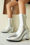 exquisite 5 colors pu leather pointed toe zip-up high-heel boots_Black_White_Brown_Gold_Silver