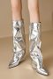 exquisite two colors pu leather pointed toe high-tube high-heel boots_Gold_Silver
