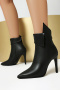eur34-eur39 chic gloss pu leather 4 colors pointed toe zip-up high-heel boots_Black