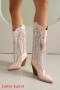 eur34-eur39 chic pointed toe rhinestone sequin tassel decor high-heel boots_Black_White_Pink