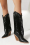 eur34-eur39 chic pointed toe rhinestone sequin tassel decor high-heel boots_Black