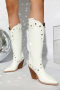 eur34-eur39 chic pointed toe rivet decor high-heel cowgirl boots_Black_White