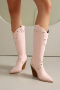 eur34-eur39 chic pointed toe rivet decor high-heel cowgirl boots_Black_White_Pink