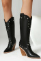 eur34-eur39 chic pointed toe rivet decor high-heel cowgirl boots_Black