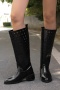 chic 3 colors pu leather hollow out low-heel boots_Black