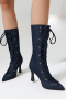 eur44-eur48 chic two colors denim pointed toe strappy high-heel cowgirl boots_Blue_Dark Blue