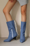 chic 3 colors denim upper pointed toe zip-up side midi-heel cowgirl boots_Black_Sky Blue_Blue