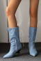 chic 3 colors denim upper pointed toe zip-up side midi-heel cowgirl boots_Black_Sky Blue