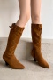 chic 4 colors suede upper pointed toe zip-up side midi-heel cowgirl boots_Black_Gray_Green_Brown