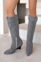 chic 4 colors suede upper pointed toe zip-up side midi-heel cowgirl boots_Black_Gray