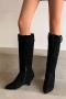 chic 4 colors suede upper pointed toe zip-up side midi-heel cowgirl boots_Black
