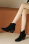 chic two colors suede upper zip-up side pointed toe midi-heel cowgirl boots_Black