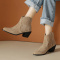 chic two colors suede upper zip-up side pointed toe midi-heel cowgirl boots_Black_Beige