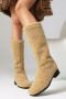 chic 3 colors teddy velvet upper low-heel warm boots_Black_Beige_Khaki