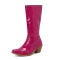 chic 5 colors gloss pu leather zip-up side midi-heel boots_Black_White_Pink_Magenta