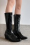 chic 5 colors gloss pu leather zip-up side midi-heel boots_Black