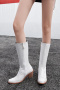 chic 5 colors gloss pu leather zip-up side midi-heel boots_Black_White