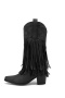 chic punk 3 colors pu leather embroidery tassel midi-heel cowgirl boots_Black
