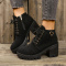 stylish two colors suede upper strappy zip-up side high-heel martin boots_Black