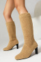 chic 3 colors berber fleece upper high-heel boots_Green_Beige_Khaki