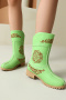 stylish retro 4 colors pu leather embroidery chunky low-heel boots_Black_Pink_Green