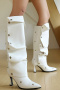eur40-eur43 chic two colors pointed toe snap button high-tube high-heel boots_Black_White