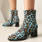 chic two colors leopard suede upper zip-up side chunky midi-heel boots_Blue