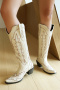 stylish 4 colors pu leather embroidery high-tube chunky heel cowgirl boots_Black_Red_Beige